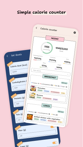 Vérifiez vos calories et vos macros pour chaque jour · application YouMealPlan : Android