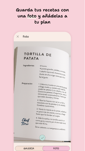 Añade recetas desde una foto o a mano · app YouMealPlan: Android