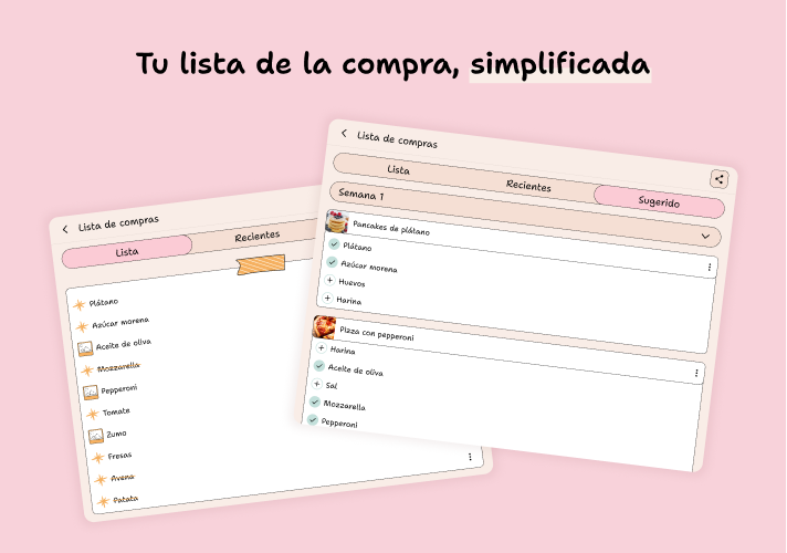 Organiza tu lista por categorías · app YouMealPlan: macOS